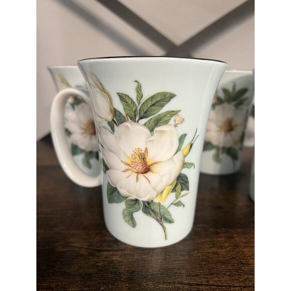 Stechcol Magnolia Flowers Coastline Imports Gracie China Coffee Cup Mug Set of 4 - Picture 6 of 9